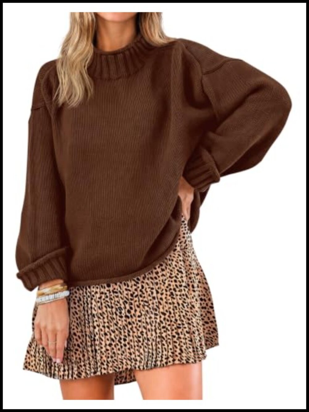 Oversized Cotton Chunky Knit Mock Neck Pullover Sweater Long Sleeve